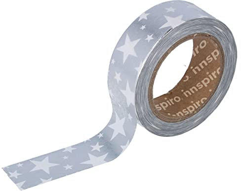 INNSPIRO Masking Tape Washi Foil Sterne Silber 15 mm x 10 m Serie Metall
