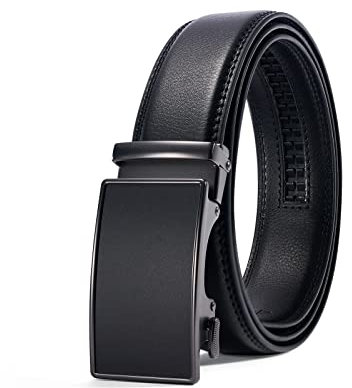 PlusZis 28-60 Men's Leather Ratchet Dress Belt Big And Tall With Automatic Buckle