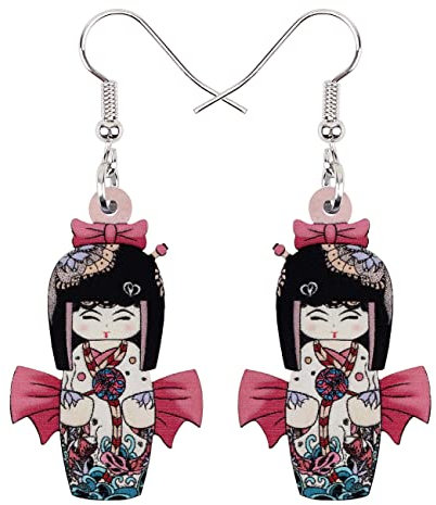 DUOWEI Acryl Anime Cute Japanisch Stil Kimono Puppe Ohrringe Charms Dangle Schmuck Geschenke für Damen Frauen Teenager Mädchen (Rough)
