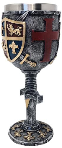 MediMuc Coupe blason gris foncé - calice de chevalier médiéval détaillé, décoratif, peint à la main
