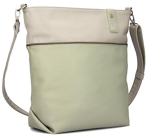 Zwei Damen Umhängetasche Jana J12 Crossbody Bag 9 L Handtasche Bicolor Canvas-Stil passender Kosmetikbeutel extra Schultergurt & Schlüsselband, Schultertasche DIN-A4 passend (jade)