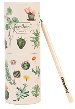 Grupo Erik Botanical Cacti Set Of Coloured Pencils With Pencil Case - 9 Colours / 18 Drawing Pencils, Colouring Pencils Set, Cute Pencil Case, School Pencil Case