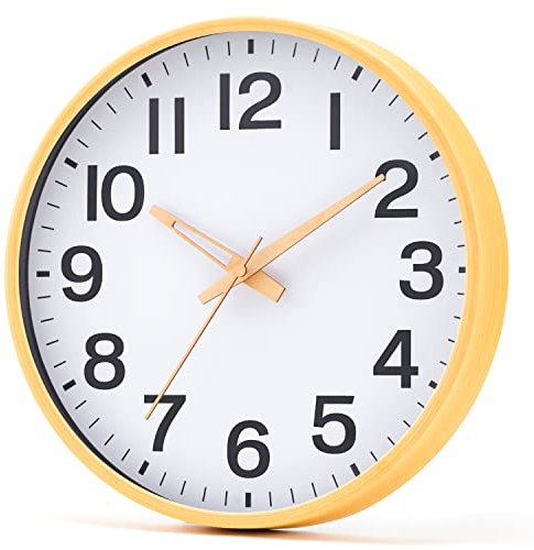 Coslife Wall Clock 12 Inches Wooden Round Silent Wall Clock Non Ticking for Living Room Kitchen Bedroom Office Vintage Home Decor(wood)