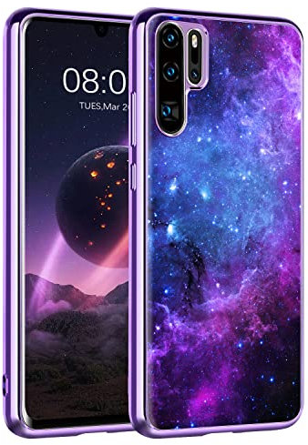 DOMAVER Huawei P30 Pro Hülle, Handyhülle Huawei P30 Pro Leuchten im Dunkeln Nebula Muster PC Schale Überzug TPU Dünne Bumper Stoßfeste Kratzfest Schutzhülle für Huawei P30 Pro-Blau