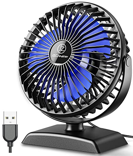 JZCreater Desk Fan, USB Fan in Strong Airflow, 360° Rotation Desktop Cooling Personal Fan, 3 Speed, Quiet Mini Fan, USB Powered, Protable Small Fan for Home Office Bedroom Car Travel, Black