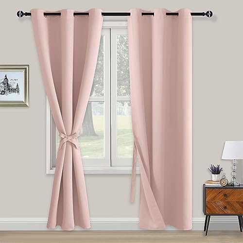 XWZO Blickdichte Vorhänge Verdunklungsvorhänge mit Ösen 2 Stücke Gardienen mit Raffhalter Lichtundurchlässige Vorhänge für Schlafzimmer,WonhzimmerBüro, 229x117 cm, Hellpink
