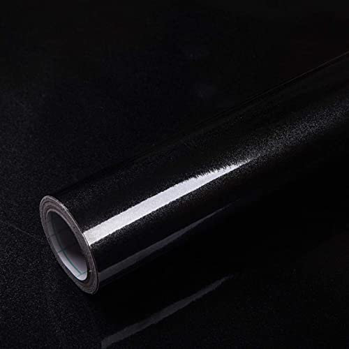 40cmX10m Papel Adhesivo para Mueble Negro Brillo Papel Pintado Vinilo Adhesivo Muebles Impermeable Decorativo Armarios Cocina Baño