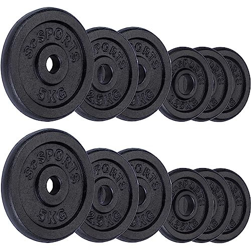 ScSPORTS® Hantelscheiben - Set, 9,5/15/17,5/25/27/27,5 kg, Ø 30/31 mm, Gusseisen, Schwarz - Gewichtsscheiben, Hantelscheiben-Set, Hantelgewichte, Fitness Scheiben (27.5 kg (2x5 + 4x2.5 + 6x1.25))