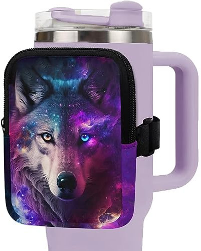 BYCHECAR Wolf Gym Cup Pouch Galaxy Water Bottle Pouch for Stanley Accessories 590 g 850,5 g Tumbler Pouch Pouch Pouch Bag con tracolla regolabile tasca portaoggetti per monete e carte telefoniche