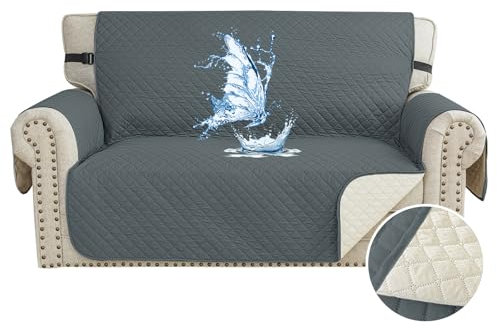 CYCMACO Wasserdicht Sofa Überzug 2 Sitzer, Couch Bezug Haustier Katze Hunde, Sofaschoner rutschfest, Universal Couchüberzug Waschbar, Sofa Covers Mit Armlehnen, Dunkelgrau