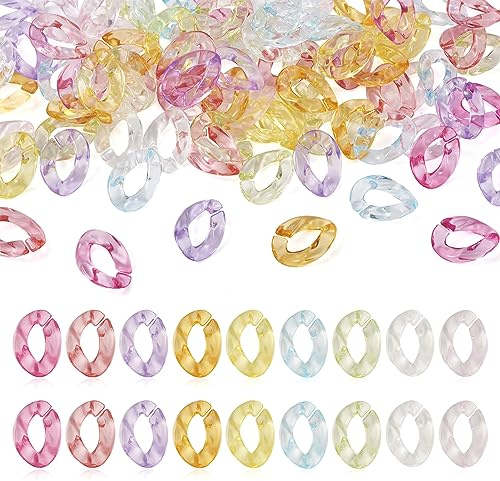 Spritewelry 225Pcs Transparente Acryl Verbindungsringe 9 Farben Quick Link Connectors Ketten Kunststoff Twist Oval Link Ringe für Ohrring Halskette Armband Herstellung Brillen Geldbörse Tasche Telefon