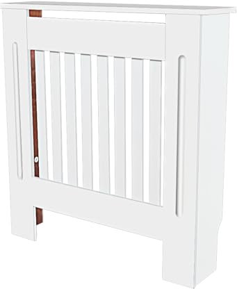 Radiator Cover White Painted MDF Cabinet Vertical Slat Storage Drawer & Shelf Large 32.3H x 30.7W x 7.5D, Hallway Home Furniture Wall Cabinets Radiator for Living Room