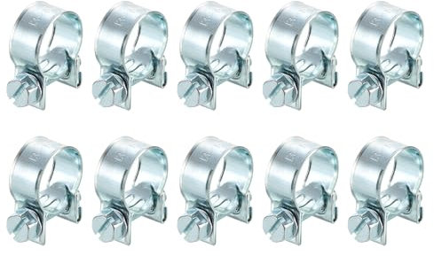 sourcing map 10Pcs Mini Fuel Line Pipe Hose Clamp Clip, Adjustable 13-15mm(0.51-0.59) Fuel Injection Line Style Hose Clamp, Zinc Plated Pipe Hose Clip Tube Clamps