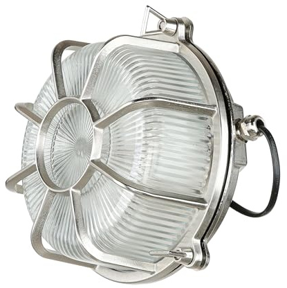 Licht-Erlebnisse Wandleuchte Außen Messing Glas in Nickel matt IP64 Garten Haustür Ø22 cm E27 Riffel Schiffslampe Maritime Outdoor Wandlampe SIFNOS