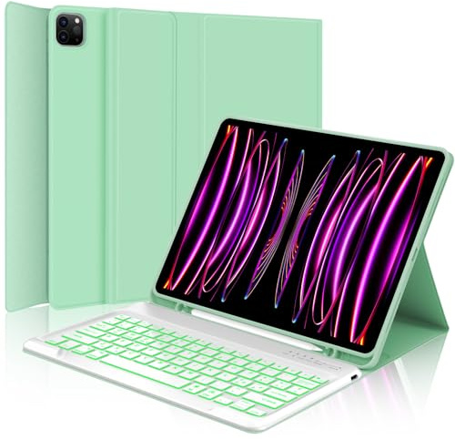 WINCHKING Tastiera per iPad Pro 12.9, Cover con Tastiera per iPad pro 12.9, Custodia QWERTY Bluetooth Retroilluminata Magnetica Keyboard per pro 12.9 pollici 6/5/4/3 Generazione, Verde Chiaro