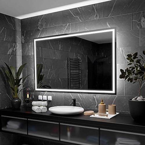 Alasta Atlanta Badspiegel mit Beleuchtung 90x80 cm - Anpassbarer Bad Spiegel - Ihrer Wahl Kosmetikspiegel mit Beleuchtung und Spiegelheizung - Wählbare Lichtfarbe
