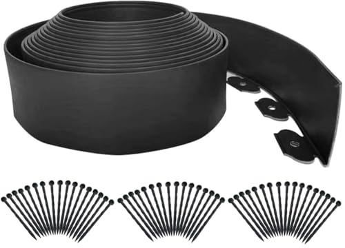 Landscape Edging 33FT,Garden Edging Borders [Extra Tall 4IN High] Flexible Lawn Edging Kit with Total 50pcs Stakes,Plastic Fence Edge DIY for Yard,Tree,Flowerbeds,Landscaping,Grass -Black