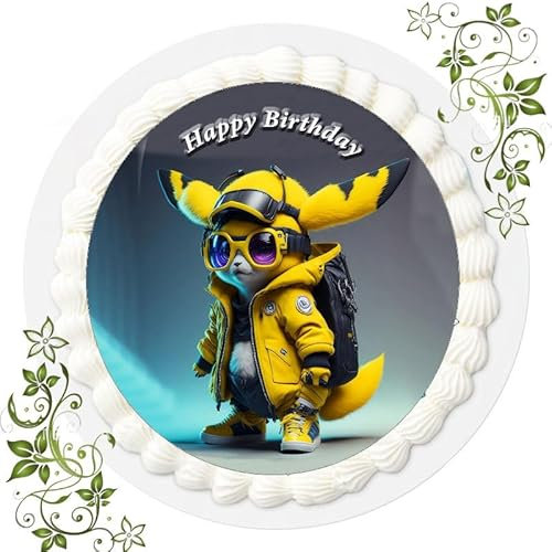 Für den Geburtstag ein Tortenbild, Zuckerbild mit dem Motiv: Pokemon Pikachu, Essbares Foto für Torten, Tortenbild, Tortenaufleger Ø 20cm FONDANT Pokemon Pikachu Nr. 17