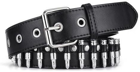 Studded Bullet Belt - Y2K Emo Black Belt With Rivets for Men and Women - Hip Hop Style for Jeans and Dress