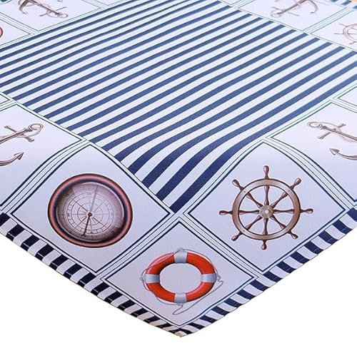 KAMACA Tischdecke Frühling Sommer Maritim Dekor Leuchtturm Anker Windrose Waschbar Küche Esstisch Tisch quadratisch (85x85cm Maritim blau Weiss)