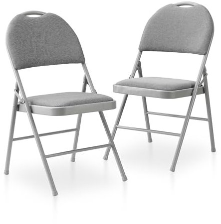 BOOSDEN Klappstühle 2er Set,Klappstuhl Gepolstert, Grau, Klappsessel mit erhöhter Rückenlehne, Stapelstuhl, Garten Klappstuhl, Balkonstuhl, Klappstuhle für Küche, Esszimmer, Büro, Outdoor, Balkon