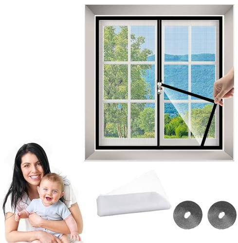 Mosquitera para ventana de 110 x 115 cm (ancho x alto) sin taladrar | Transparente | Protección contra insectos mosquitera