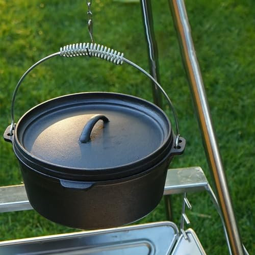 Gusstopf Dutch Oven Cast Iron Pot With Lid, 2 In 1 Cast Iron Dutch Oven Pot Pre-seasoned Cooking Pot Perfect For Campfire BBQ, Camping(without a pot bag)
