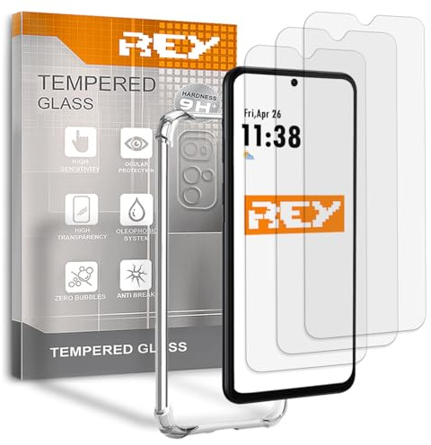 REY 3X Protector de Pantalla y Funda Anti-Shock para MOTOROLA MOTO G22, Cristal Vidrio Templado y Silicona TPU de Alta Resistencia