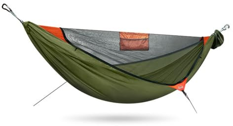 INWOODS Hängematte mit Moskitonetz, Rückenschonender Schnitt, 310x140 [Wasserabweisend] verstellbare Ridgeline & abnehmbares Netz | Hängematte Outdoor - Ausrüstung für Abenteuer