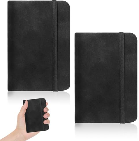 2 Pack A7 Notebook Small Pocket Leather A7 Notepad with Elastic Band Journal Lined Writing Sketching Diary Travel Memo Pad Portable Mini Notebooks 200 Pages for Office School Stationery Supplies