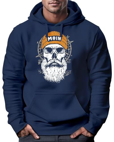 Neverless® Hoodie Herren Moin Skull Windrose Kompass Totenkopf Frontprint Männer Fashion Streetstyle Navy L