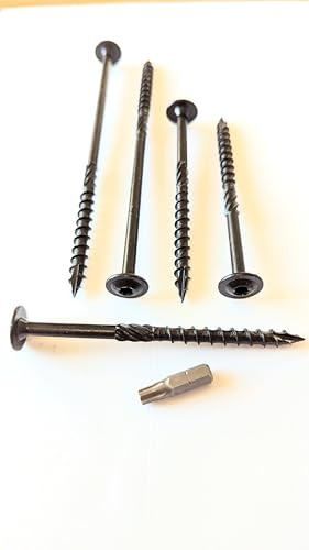 150mm Wafer Head Heavy Duty Black Decking Screws Landscaping Landscape Sleeper Screw Railway Sleeper Screw Timberlok Timberfast. Includes driver bit (5)