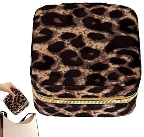 Reise-Schmuckkästchen Leopard,Leopard-Schmucketui - Ohrringe-Display-Tabletts aus Leder,Kleine Paar-Ringbox, tragbare Schmuckschatulle, Halskette, Ohrringe, Etui für Frauen und Mädchen