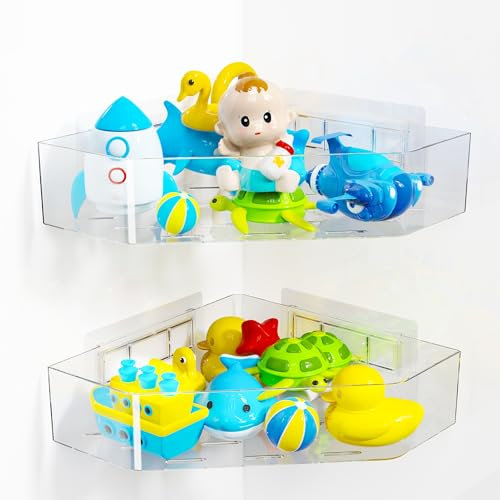 NUTSAAKK Bath Toy Storage Holder, Corner Clear Bath Toy Organizer Space Saving, 2 Pack Quick Dry Large Capacity Bathtub Toy Storage Shower Caddy for Bathroom