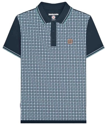 Lambretta Mens Houndstooth Short Sleeve Polo Shirt (UK, Alpha, M, Regular, Regular, Navy)