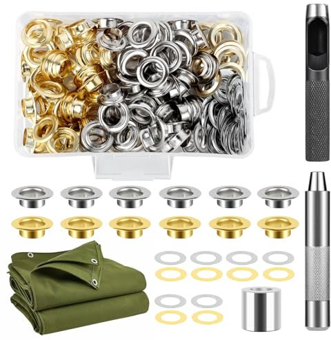 120 Piezas Ojales Metalicos 12mm, Set Ojales para Lonas, Kit de Herramienta Ojetes Metalicos, Remachadora Ojales, Kit de Arandelas de Ojetes Y Arandela, Ojales de Cobre, Argollas para Toldos Y Lonas