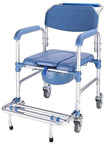 HUNTFF Chaise de Toilette avec Fauteuil Roulant, Chaise de Transport de Douche pour Fauteuil Roulant, Tabouret de Toilette/Freins à 4 Roues, Toilettes Mobiles Pliantes pour Personnes âgées, Toilet