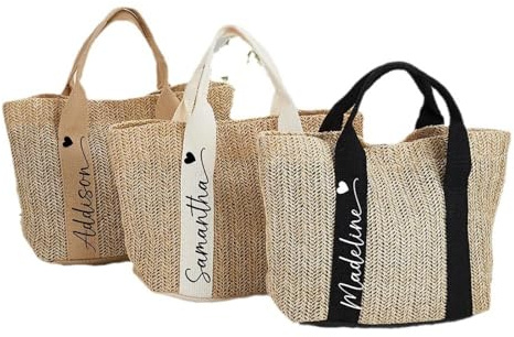 Shangyue Bolsas de paja personalizadas, regalos de boda, bolsas de playa de paja con nombre personalizado para mujer, bolso de fiesta personalizado para novia