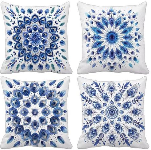 Kissenbezug Feder Sofakissen 4er Set, Quadratische Dekokissen Marineblau Kissenbezüge Weich Samt Zierkissen mit Unsichtbarem Reißverschluss Sofa Kissen für Sofa Wohnzimmer Balkon 45 x 45 cm -lsy2504RK