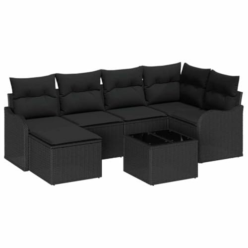 vidaXL 7-teiliges Garten-Sofa-Set mit Kissen in Schwarz – wetterfestes Outdoor-Sitzmöbel für Terrasse und Balkon. Luxuriöses, modernes Design mit wetterbeständigem Rattan und modularen Kissen.