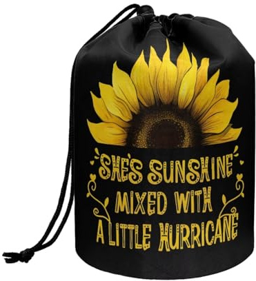 Wnbucioht Sunshine Sunflower Drawstring Makeup Bag for Women Girls Cosmetic Pouch Bag Drawstring Makeup Bag Large Capacity Travel Cosmetics Wash Bag Stand up Toiletry Bucket Bags