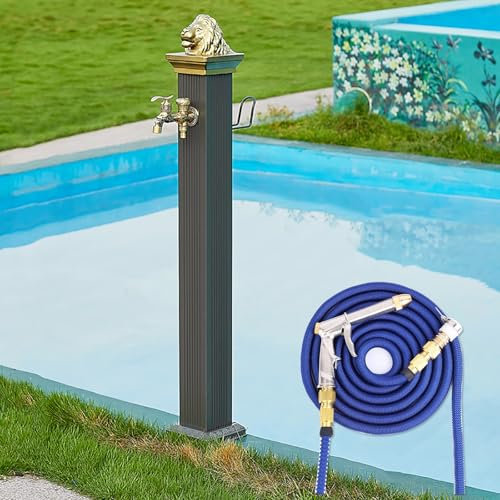 Springbrunnen für den Innenhof im Retro-Stil, Wassersäule für den Außenbereich, Antik-Look, quadratisch, mit Spritzpistole, für Gartenbewässerung/Autowäsche/(eine Farbe, 17 x 17 x 112 cm/6,7