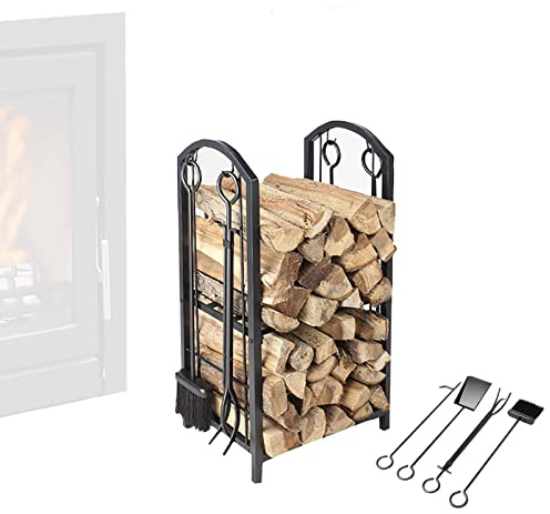 Heavy Duty Firewood Rack for Indoor/Outdoor Storage Log Holder Stand with Tools Perfect Fireplace & Patio Firewood No Cover Needed
