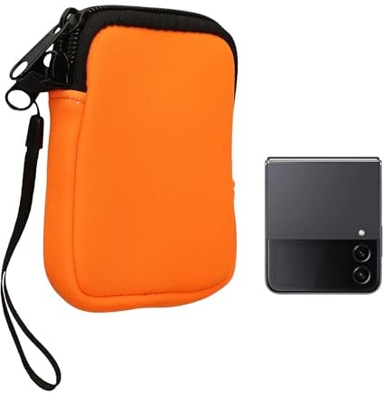 kwmobile Handytasche für Faltbare Smartphones XXS - 3/3,5 - Neopren Hülle Neon Orange - XS Handy Tasche 10 x 8 x 2 cm Innenmaße - Mini Geldbörse