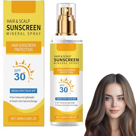Hair Sun Protection Spray, Hair and Scalp Sunscreen Mineral Spray SPF 30, Lightweight Non Greasy Sunscreen Mist, Prevent Sun Damage & Hair Color Fade/Dryness, for Outdoor Hiking/Beach/Running (1)