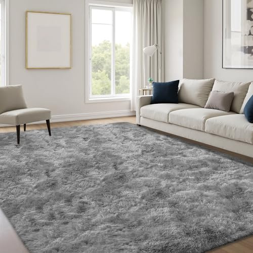 JOYARR Hochflor Teppich Flauschig Waschbar rutschfest 160x230cm Tie Dye Hellgrau