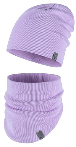Bubalove - Baby Beanie Mütze Schal Set - Babymütze - für Kleinkind Mädchen Jungen Kinder - Übergangsmütze - Herbst & Winter - 50–54 cm - 3 bis 12 Jahren - Lila