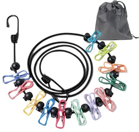 YuYueWeiXiao Tragbare Reise Wäscheleine, Outdoor Wäscheleine Einziehbar mit 12 Stück Clips und 13 Stück Positionierungsschnallen für Reisen Urlaub Outdoor Camping (180-360cm)