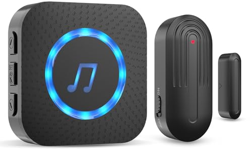 SANJIE Wireless Door Open Alarm Sensor 1UK Plug in Receiver 1 Sensor,Black | 500FT Operating Range 55 Chimes 5 Volume Level with Mute Mode LED Indicators,Door Alarm Sensor for Home Store Office