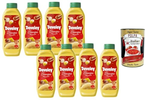 Italian Gourmet Senape Delicata 8×875 ml – Milde Tafelsenf Sauce für Würstchen, Fleisch, Sandwiches & Burger, cremig & feinwürzig, Großpackung für Grill & Gastronomie + Italian Gourmet Polpa